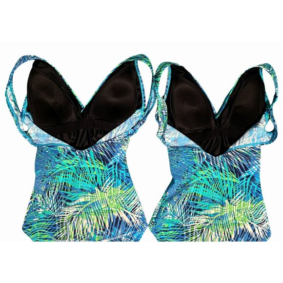 2 LL Bean One-Piece Swimsuit 8 Long Tropical Palm Slimming Shaping Surplice Tall - Picture 4 of 11